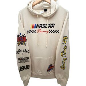 EUC NASCAR Beige Drawstring hood Graphic Hoodie Cotton Hooded Men's L/G